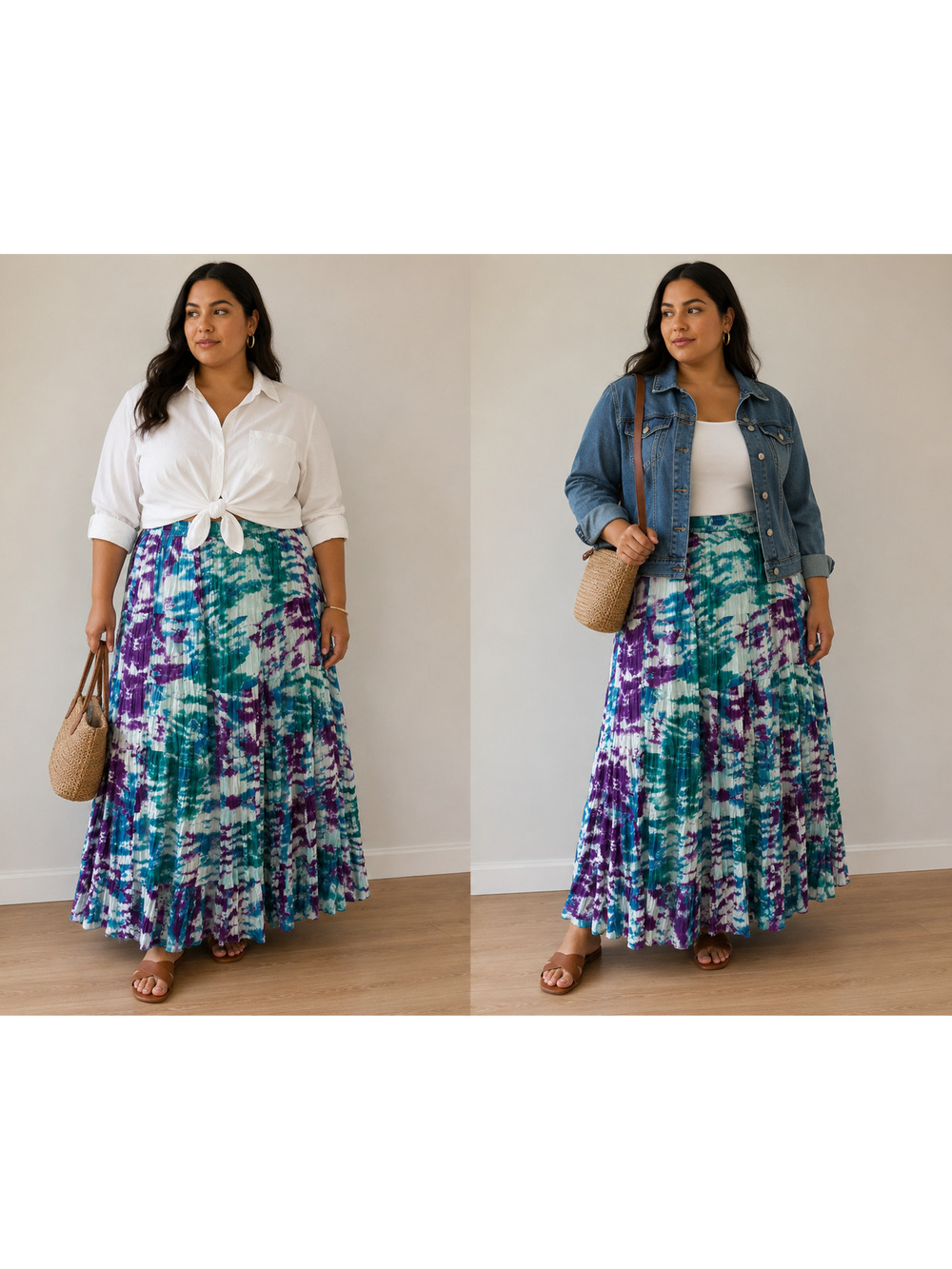 Soft Surroundings Teal, Purple & White Tie-Dye Midi Skirt
